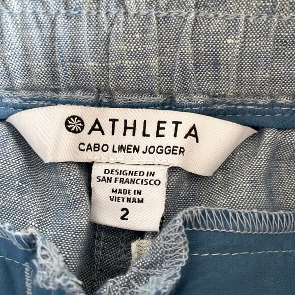 Athleta Cabo Linen Jogger Chambray Blue Sz 2 Beachy Nautical Coastal Athleisure - Picture 8 of 13